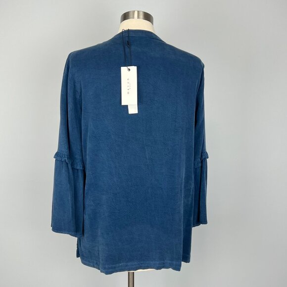 Maven West Womens Bell Sleeve Top Blue Split V Neck Relaxed Fit size Medium - Picture 7 of 12